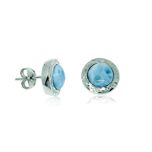 S. Silver and Larimar Round Stud Earrings - 12 mm