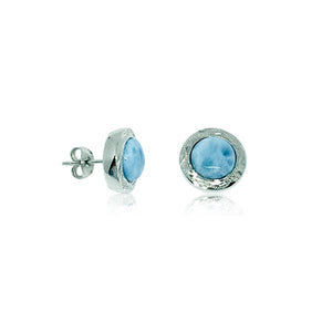 S. Silver and Larimar Round Stud Earrings - 10 mm