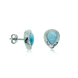 S. Silver and Larimar Pear-Shaped Stud Earrings - 13 mm
