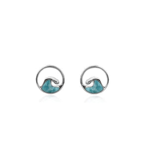 S. Silver and Larimar Wave Stud Earrings - 8 mm