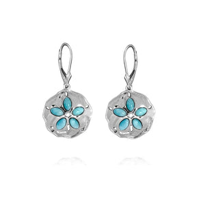 S. Silver and Larimar Sand Dollar Earrings - 1.25 in.