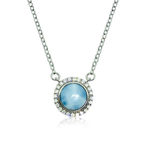 S. Silver and Larimar Round CZ Halo Necklace