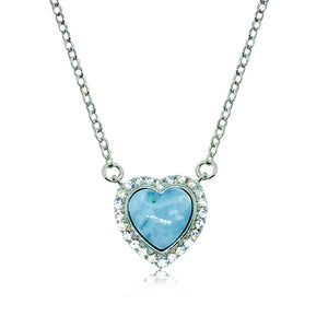 S. Silver and Larimar Heart CZ Halo Necklace