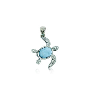 S. Silver and Larimar Small Honu Pendant - 8 mm