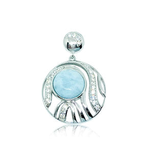 S. Silver and Larimar Circle Currents CZ Pendant - 10 mm