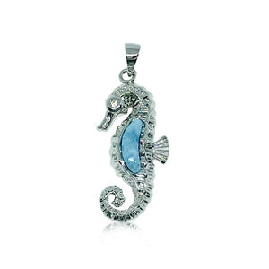 S. Silver and Larimar Seahorse Pendant - 12 mm