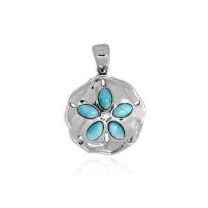 S. Silver and Larimar Sand Dollar Pendant - 1 in.