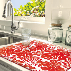 Drying Mat, Hibiscus Floral - Red