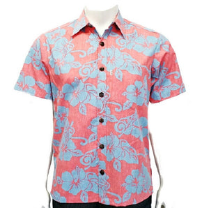 Men's Hibiscus Reverse Print Cotton Aloha Shirt H73615 ~ Pink