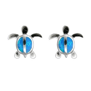 Sterling Silver Hawaiian Blue Opal Baby Turtle Earrings