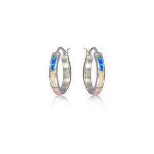 Sterling Silver Hawaiian Rainbow Opal Hoop Earrings~Small