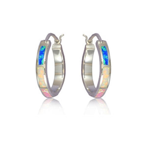 Sterling Silver Hawaiian Rainbow Opal Hoop Earrings~Large
