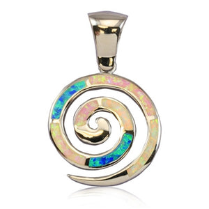 Sterling Silver Hawaiian Rainbow Opal Swirl Pendant