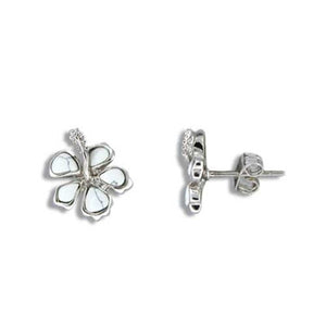 Sterling Silver Hawaiian White Turquoise Girls Hibiscus Stud Earrings