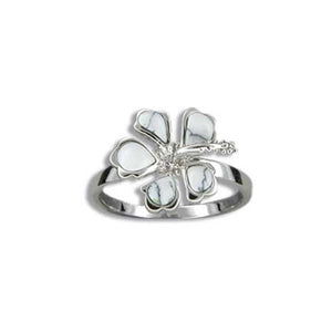Sterling Silver Hawaiian White Turquoise Hibiscus Ring