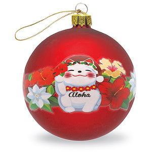 GLASS BALL ORNAMENT, HOLIDAY LUCKY CAT - 13819