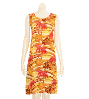 Island  Tye Dye Tank Dress -Tropical Breeze Yellow Brown