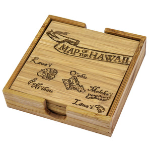 Vintage Hawaiian Map Puzzle 4 Piece Bamboo Coaster Set with Case