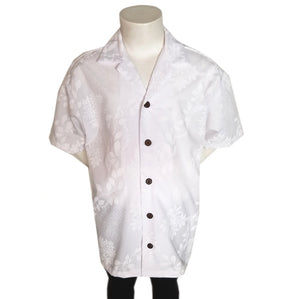 White On White Kukui Nut Maile Print Boys Aloha Shirt