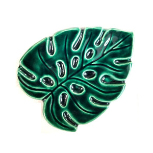 Handmade Glazed Ceramic Monstera Leaf Soap Dish