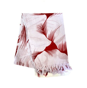 Red Big White Hibiscus  Hawaiian Print Long Sarong