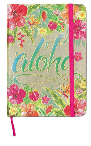 Foil Notebook with Elastic Band - Aloha Floral