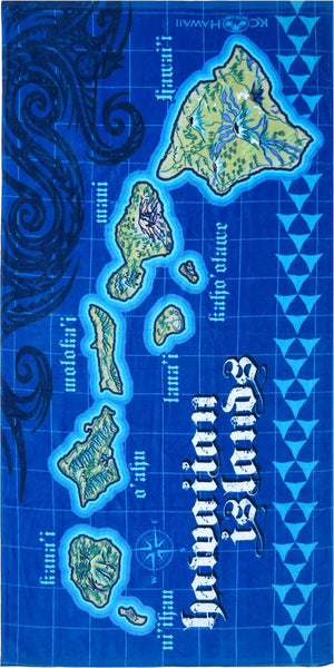 HAWAIIAN ISLANDS MAP BEACH TOWEL