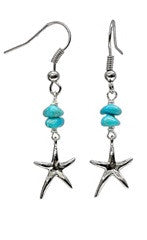 Starfish Charm Turquoise Chunk Bead Earrings