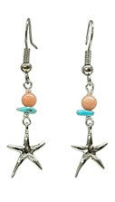 Starfish Charm Pink and Turquoise Bead Earrings