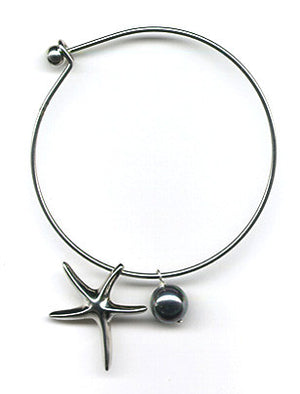 Black Mother of Pearl and Starfish Charm Bangle Bracelet