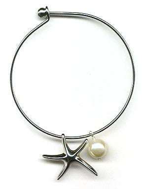 White Mother of Pearl and Starfish Charm Bangle Bracelet