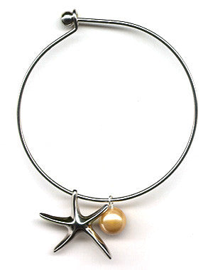 Golden Mother of Pearl and Starfish Charm Bangle Bracelet