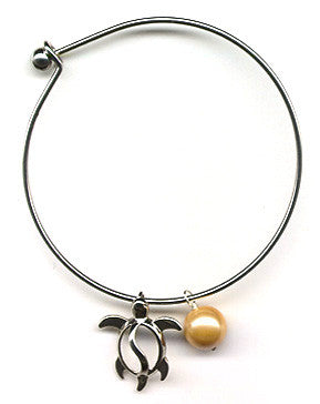 Golden Mother of Pearl and Honu Charm Bangle Bracelet