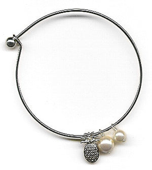 White Mother of Pearls and Pineapple Charm Bangle Bracelet