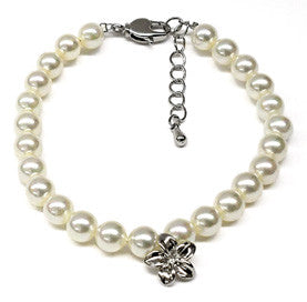 White Mother of Pearl Plumeria Charm Bracelet