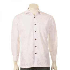 White on White Pareo Panel Print Long Sleeve Aloha Shirt