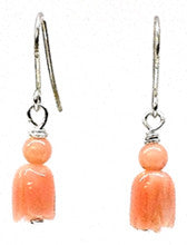 Pink Coral Carved Tulip Earrings