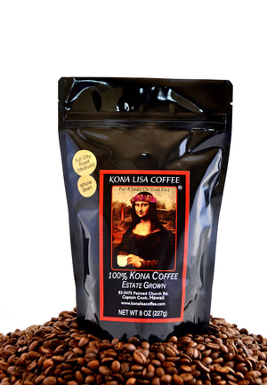 Kona Lisa 100% Kona Estate Coffee, FULL CITY (medium) Roast, Whole Bean (7oz)