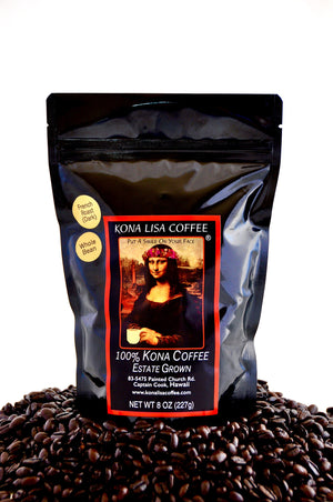 Kona Lisa 100% Kona Estate Coffee, FRENCH (dark) Roast, Whole Bean (7oz)