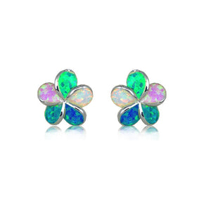 Sterling Silver Rainbow Opal Plumeria Earrings~12MM