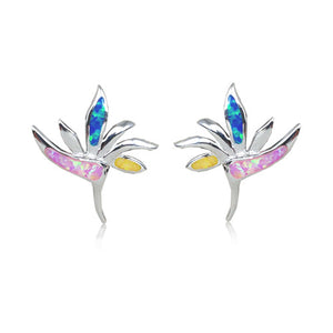 Sterling Silver Rainbow Opal Bird of Paradise Earrings