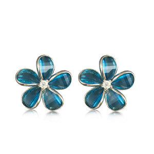 Sterling Silver Semi-Precious Blue Topaz Plumeria Earrings