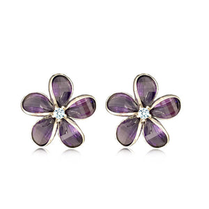 Sterling Silver Semi-Precious Purple Amethyst Plumeria Earrings