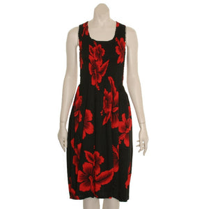 Short Red Hibiscus Smock Dress
