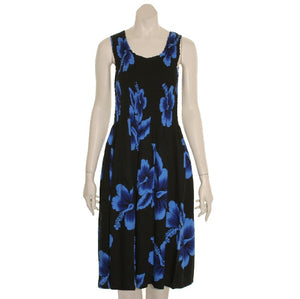 Short Blue Hibiscus Smock Dress