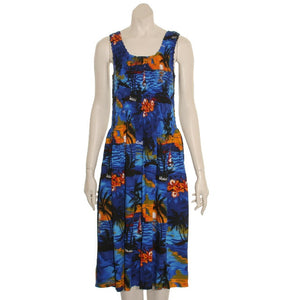 Short Palm Smock Dress (Blue)