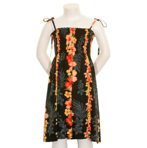 Girls Hawaiian Floral Panel Smock Dress - Black