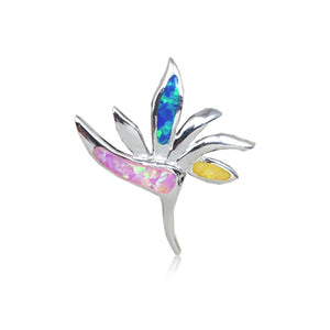 Sterling Silver Rainbow Opal Bird of Paradise Pendant