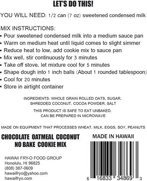 Hawaii Sugar Daddy Chocolate Oatmeal Coconut no Bake Cookie Mix
