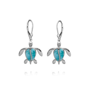 S. Silver and Larimar Honu Dangle Earrings - 1.25 in.